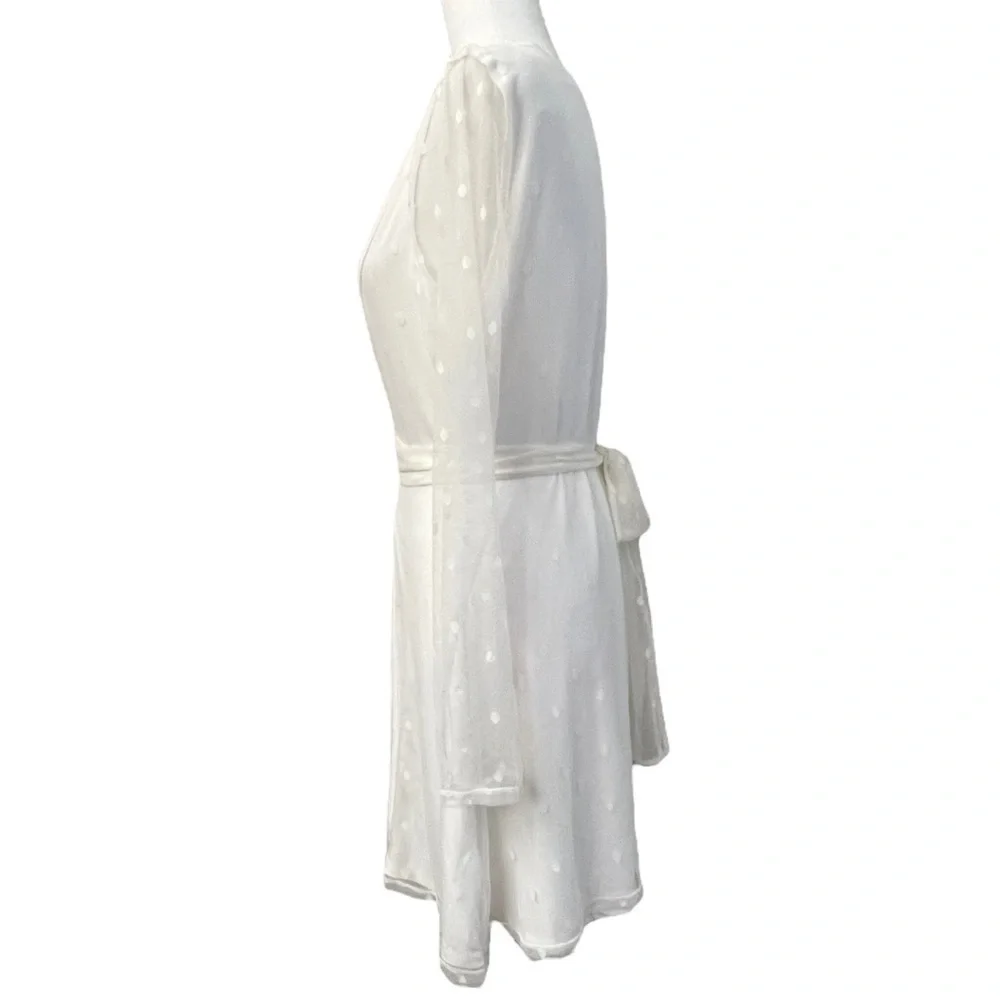 Lovers + Friends Ivory Mesh Dot Overlay Long Sleeve Dress - Size XL